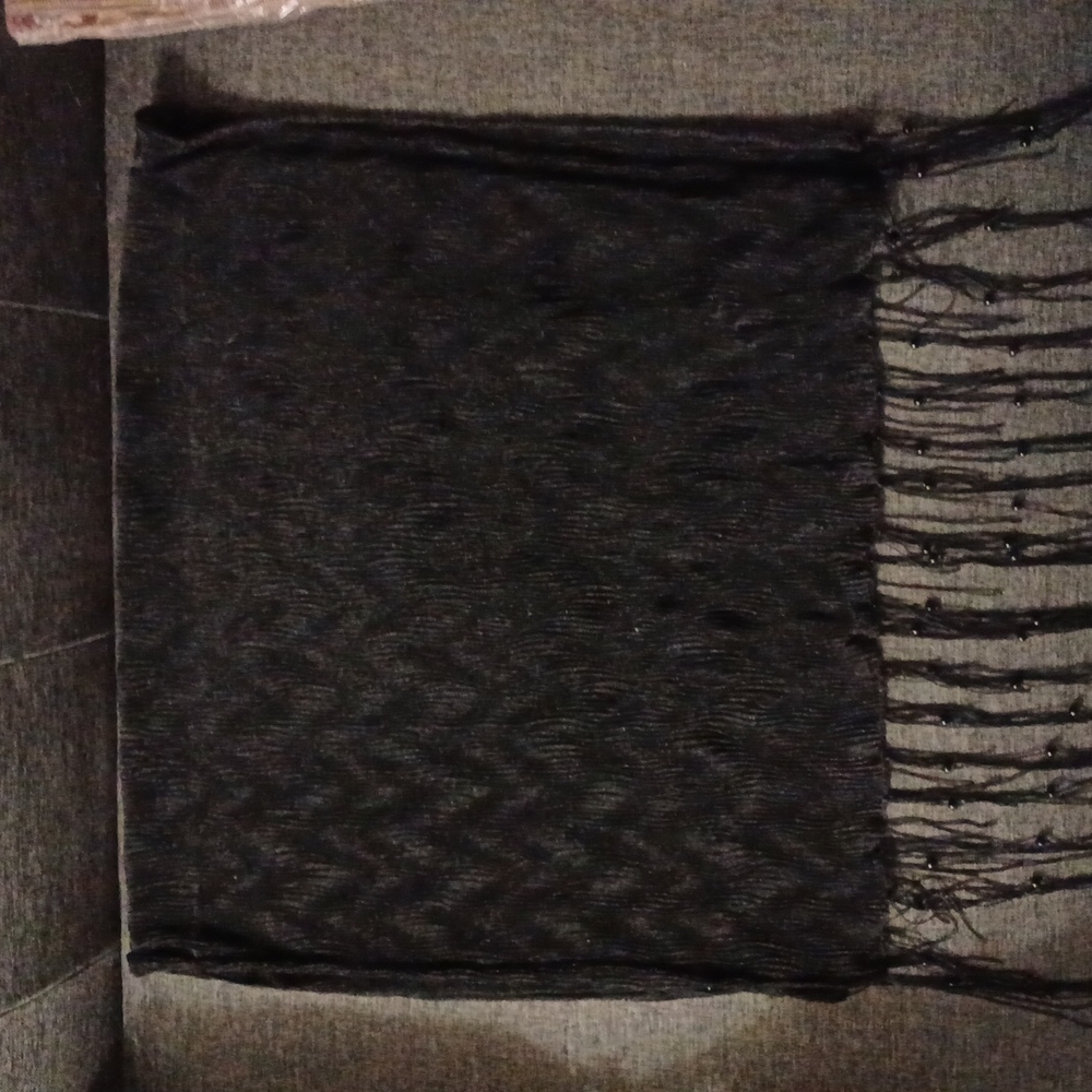 Black 62 inches x 20 inches chiffon scarf/wrap with beaded trim (new w/o tags)